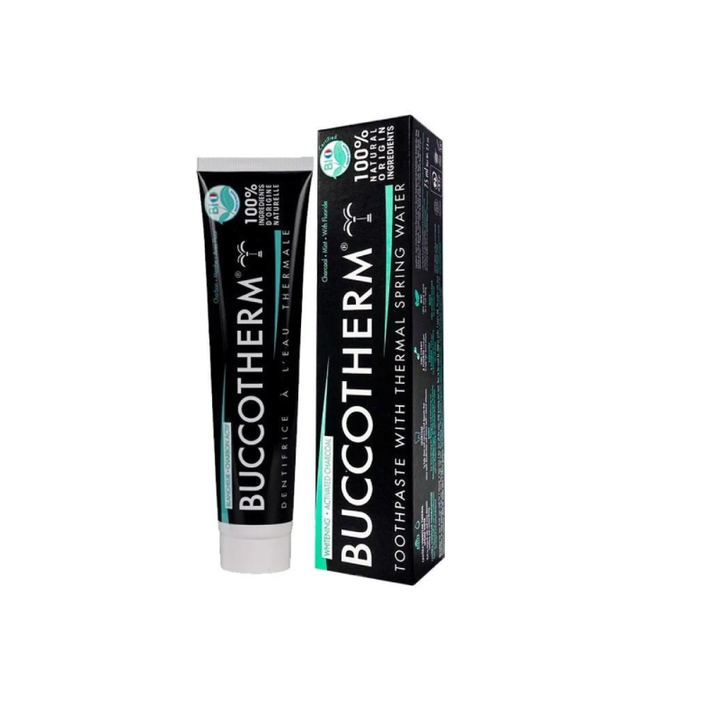 BUCCOTHERM-Dentifrice-Blancheur-Charbon-NOIR-Bio-75ML.png BUCCOTHERM BLANCHEUR – Image 1